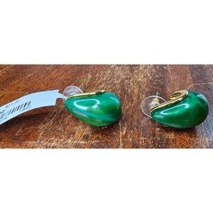 NWT Faux Green Marble Gold Tone Huggie Style Pierced Earrings